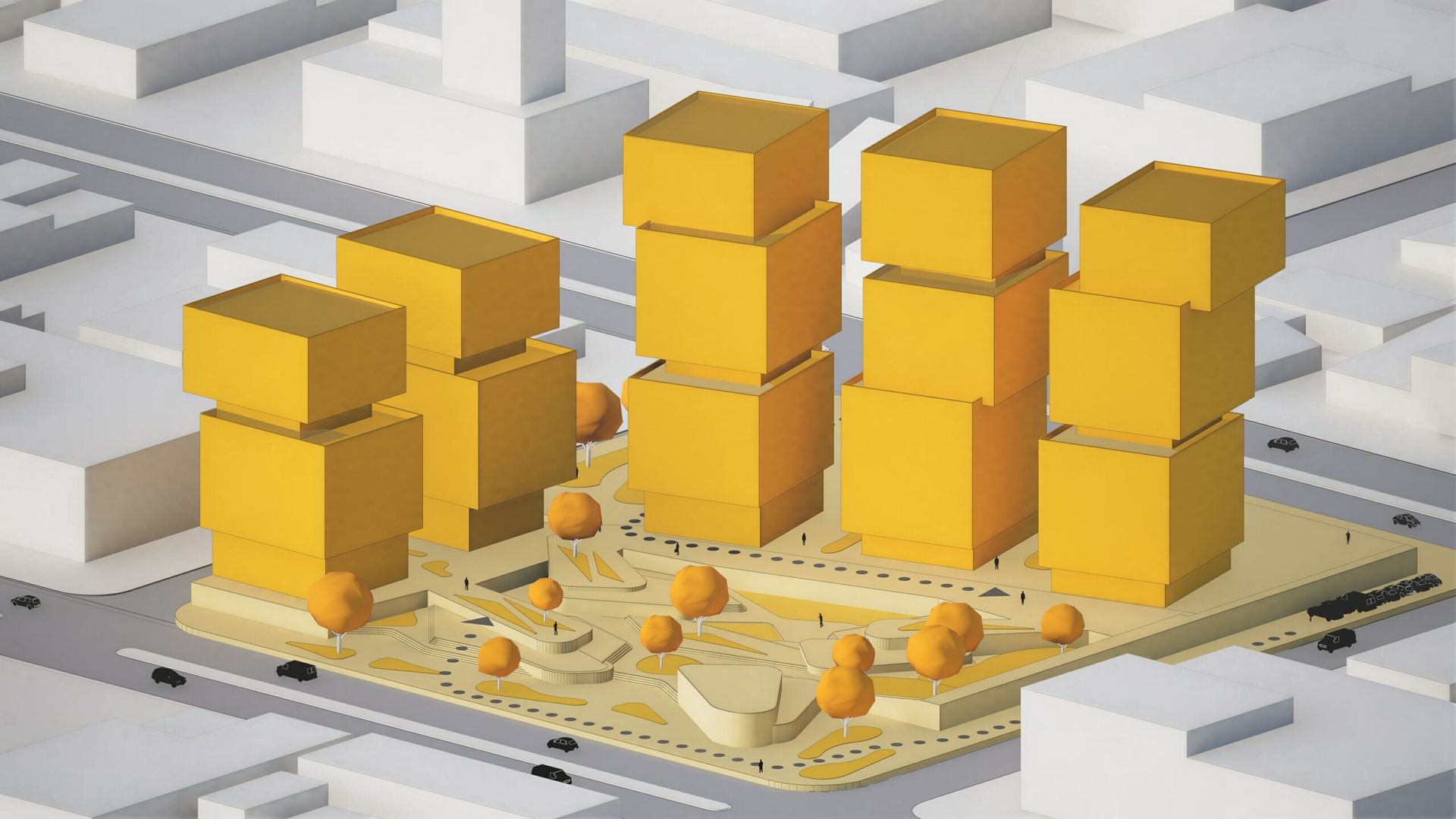 Diagramma Axogram di un complesso residenziale con piazza