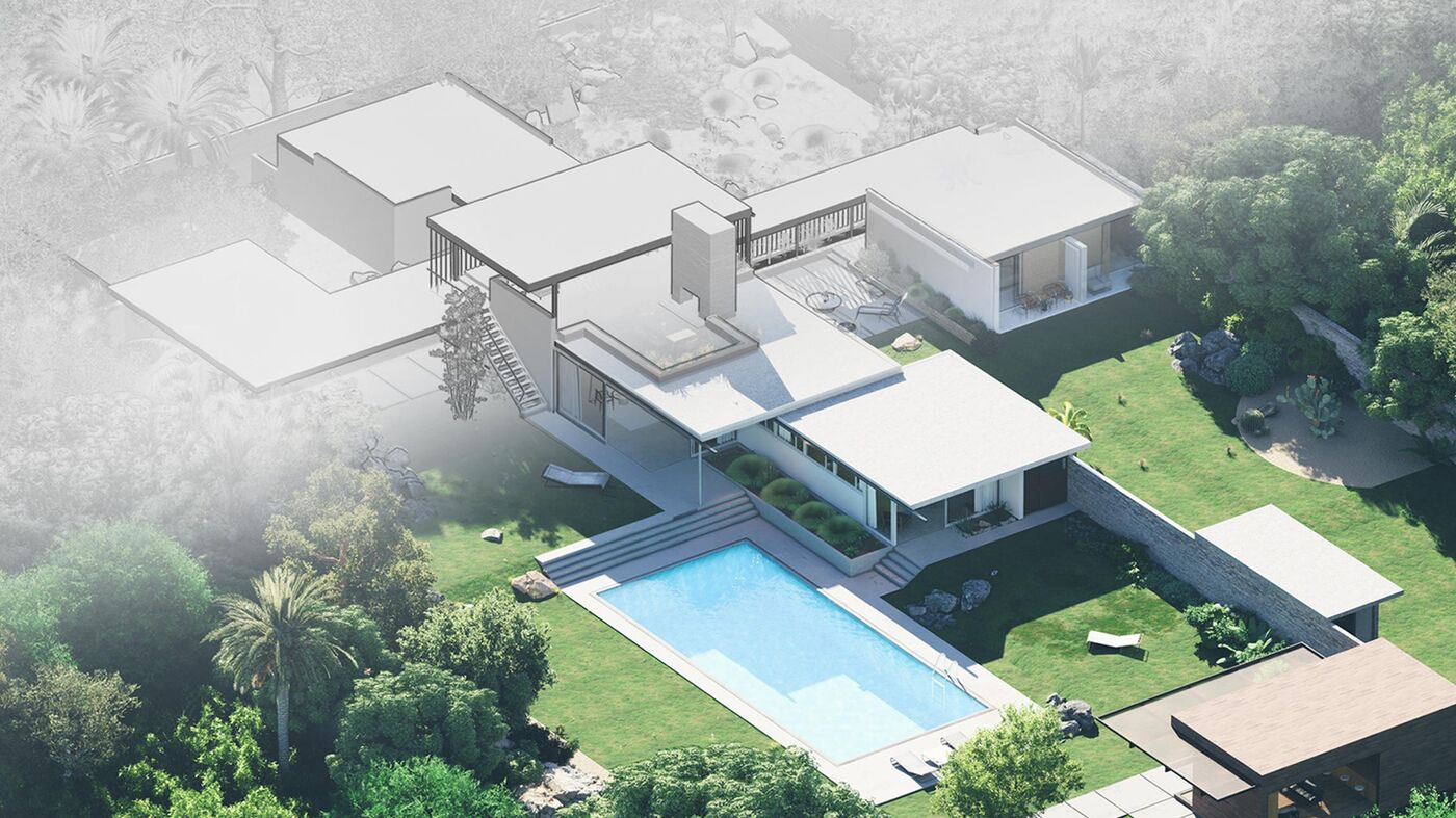 Lo stesso edificio dal modello CAD al render realistico con Lumion Pro