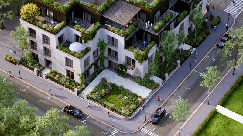 Complesso residenziale urbano a volo d'uccello