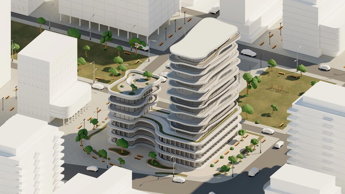Edificio curvo a volo d'uccello