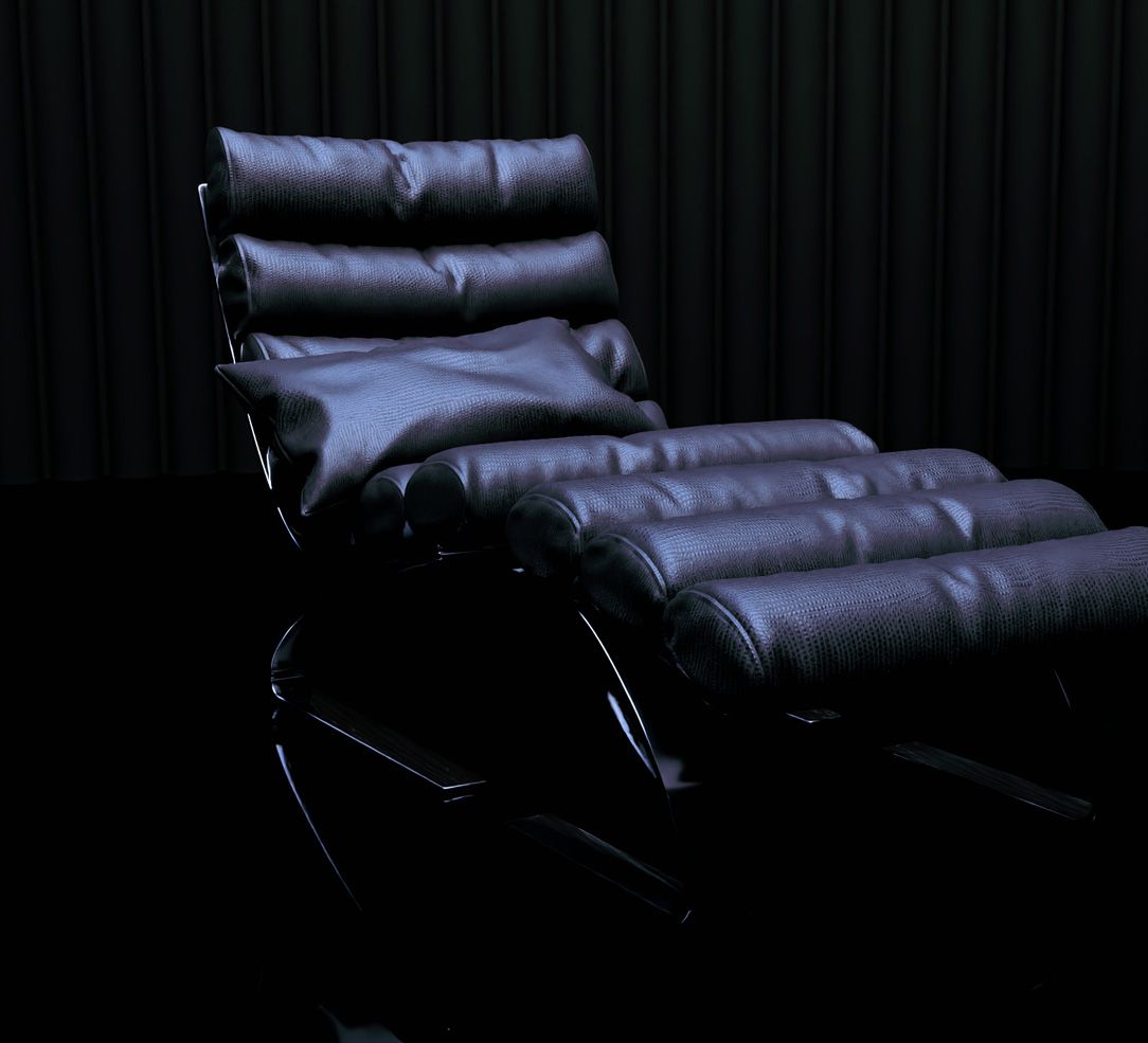 Chaise longue in pelle nera su fondo scuro