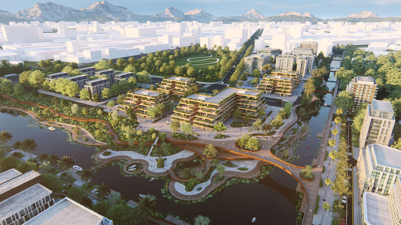 Masterplan con edifici e parco